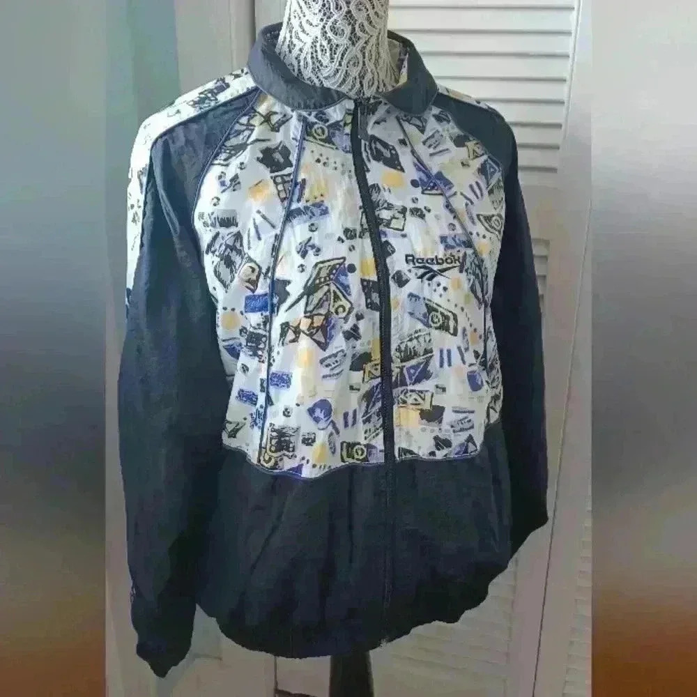 Reebok Vintage 90's Abstract pattern Windbreaker Sports Jacket